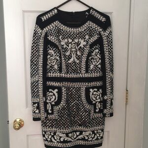 bebe Black and White Embellished Mini Dress